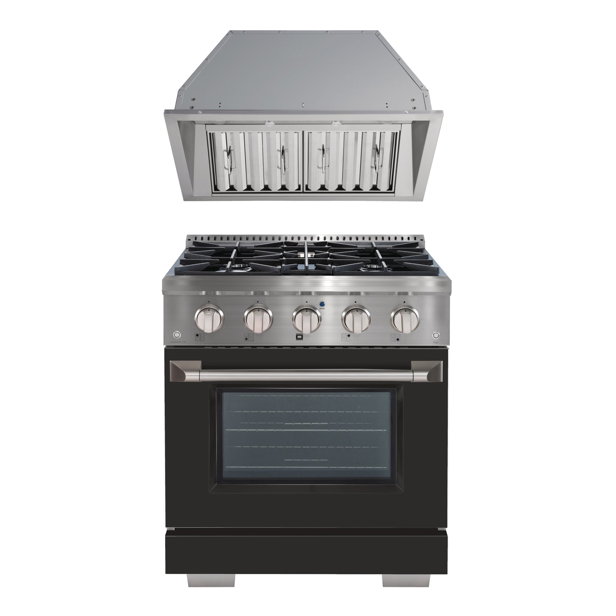 Ancona ensemble électroménagers de cuisine 2 pièces avec cuisinière au gaz 30 po avec four à convection et hotte de cuisine intégrée de 600 pi3/min