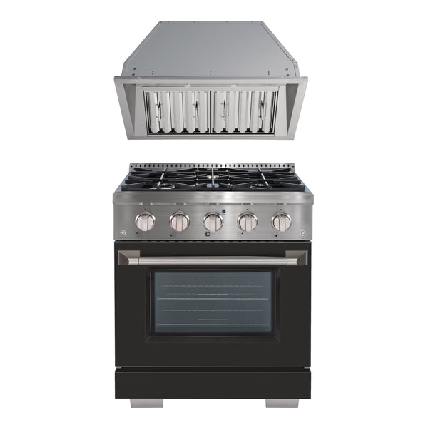 Ancona ensemble électroménagers de cuisine 2 pièces avec cuisinière au gaz 30 po avec four à convection et hotte de cuisine intégrée de 600 pi3/min