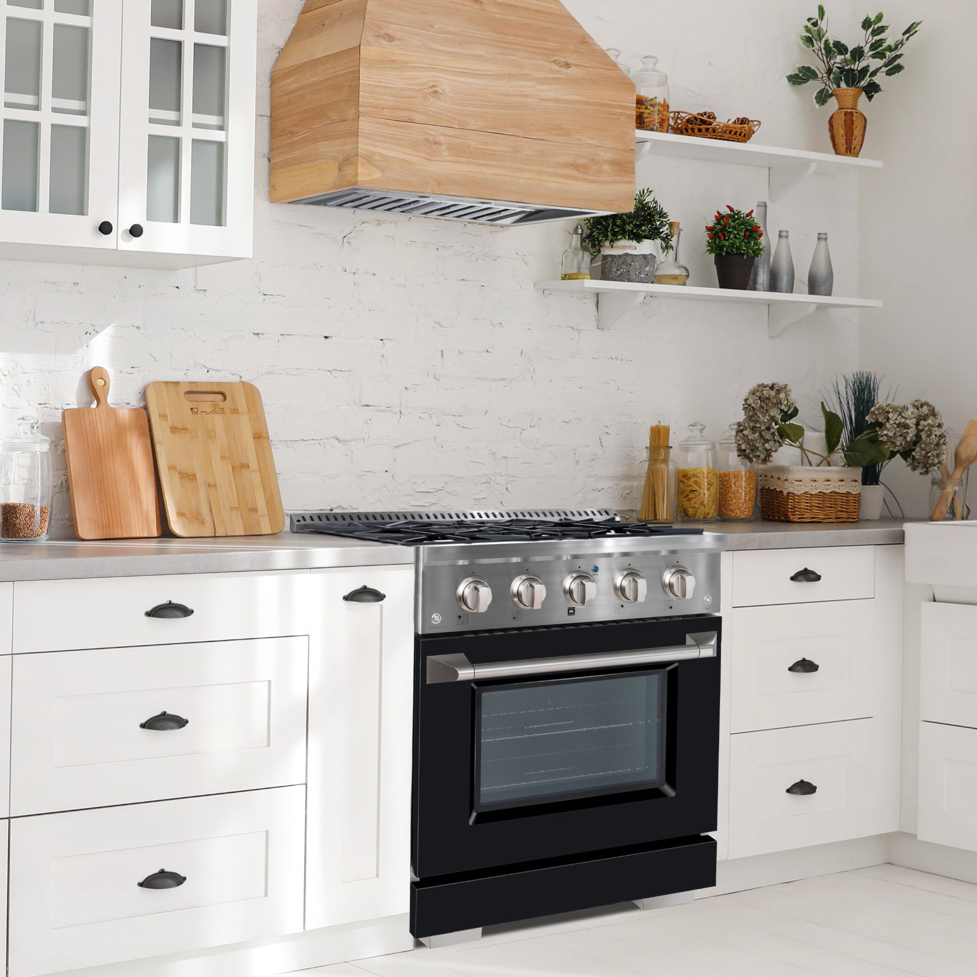 Ancona ensemble électroménagers de cuisine 2 pièces avec cuisinière au gaz 30 po avec four à convection et hotte de cuisine intégrée de 600 pi3/min