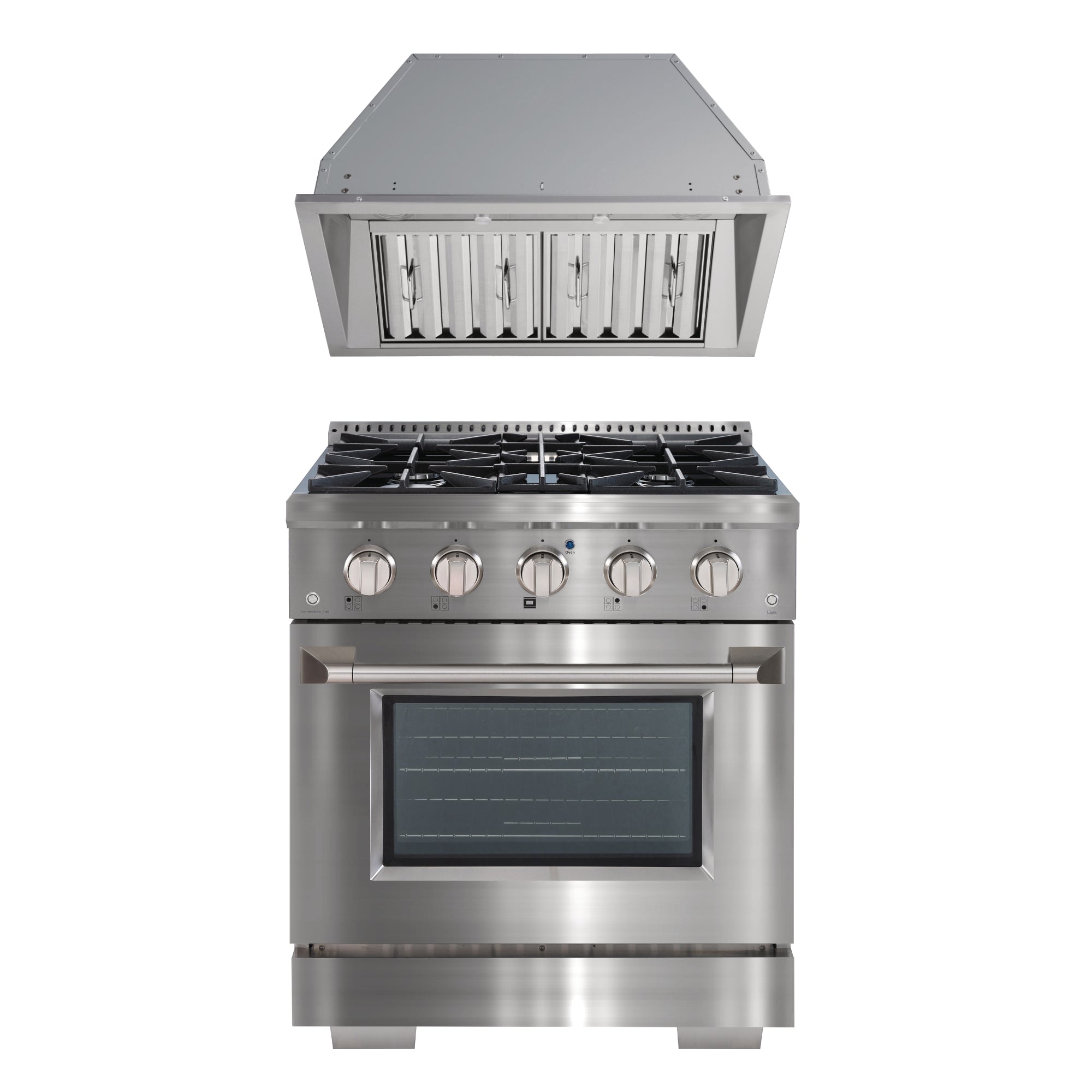 Ancona ensemble électroménagers de cuisine 2 pièces avec cuisinière au gaz 30 po avec four à convection et hotte de cuisine intégrée de 600 pi3/min