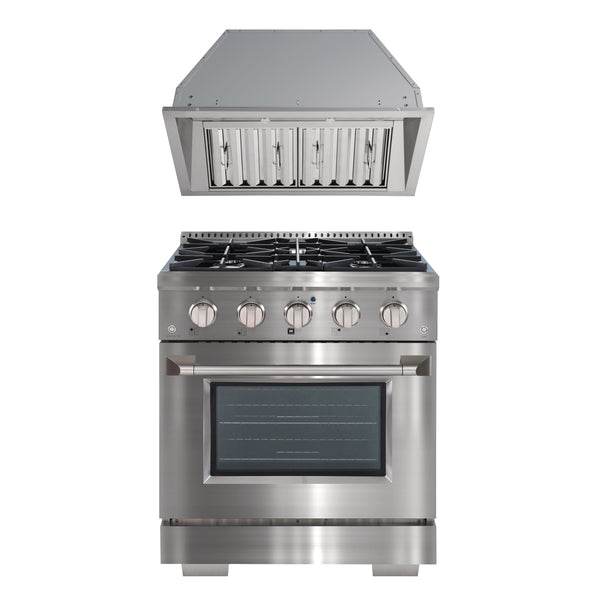 Ancona ensemble électroménagers de cuisine 2 pièces avec cuisinière au gaz 30 po avec four à convection et hotte de cuisine intégrée de 600 pi3/min