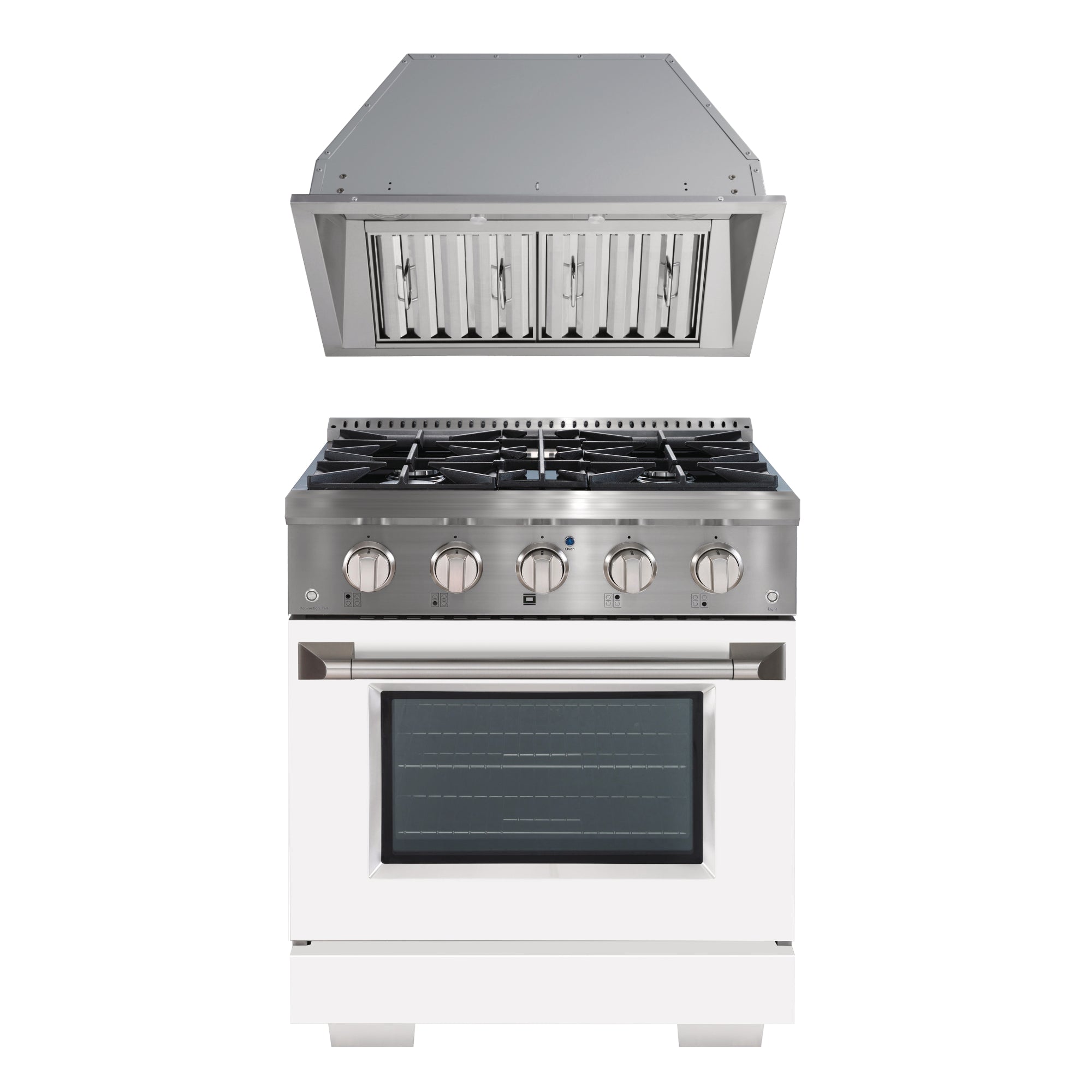 Ancona ensemble électroménagers de cuisine 2 pièces avec cuisinière au gaz 30 po avec four à convection et hotte de cuisine intégrée de 600 pi3/min