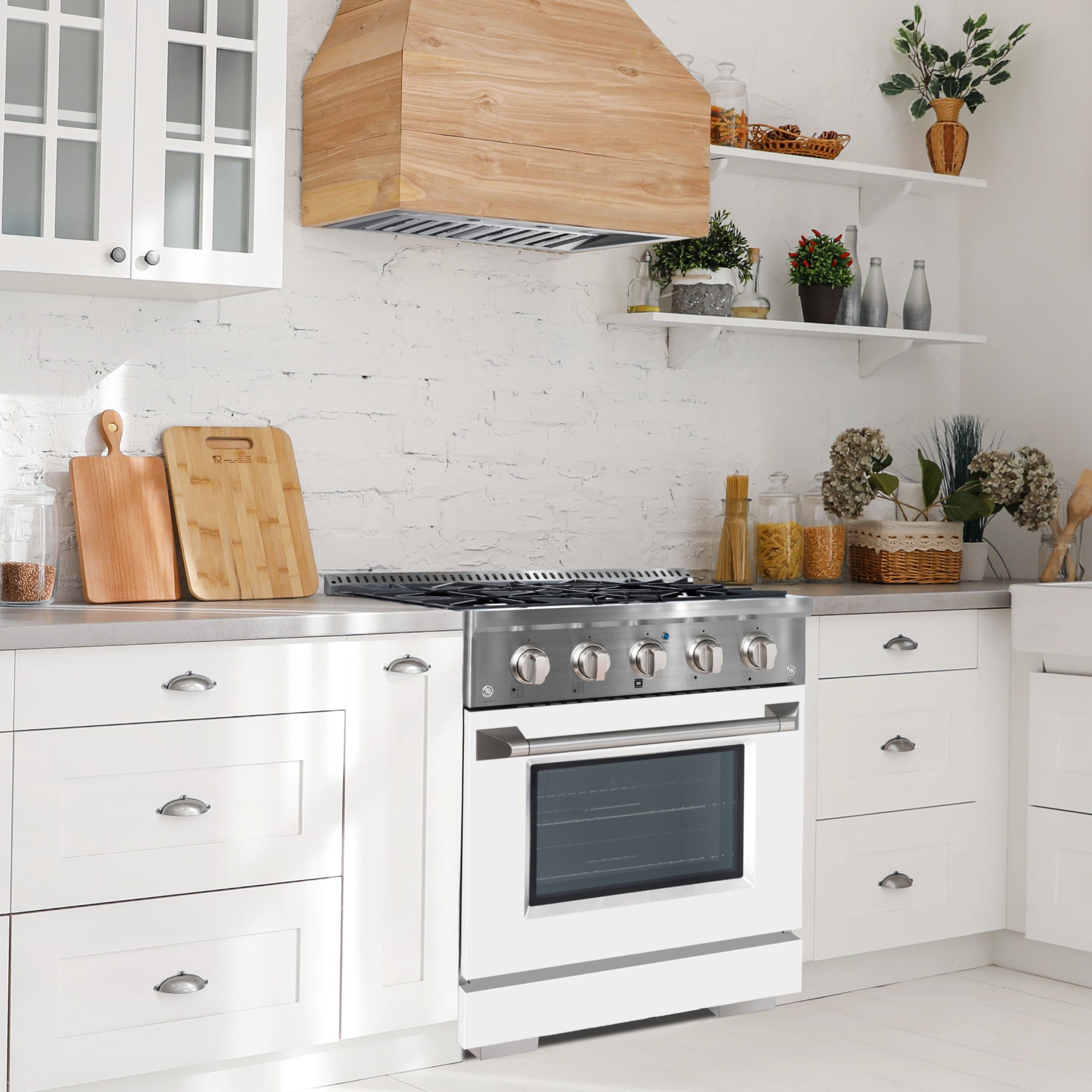 Ancona ensemble électroménagers de cuisine 2 pièces avec cuisinière au gaz 30 po avec four à convection et hotte de cuisine intégrée de 600 pi3/min