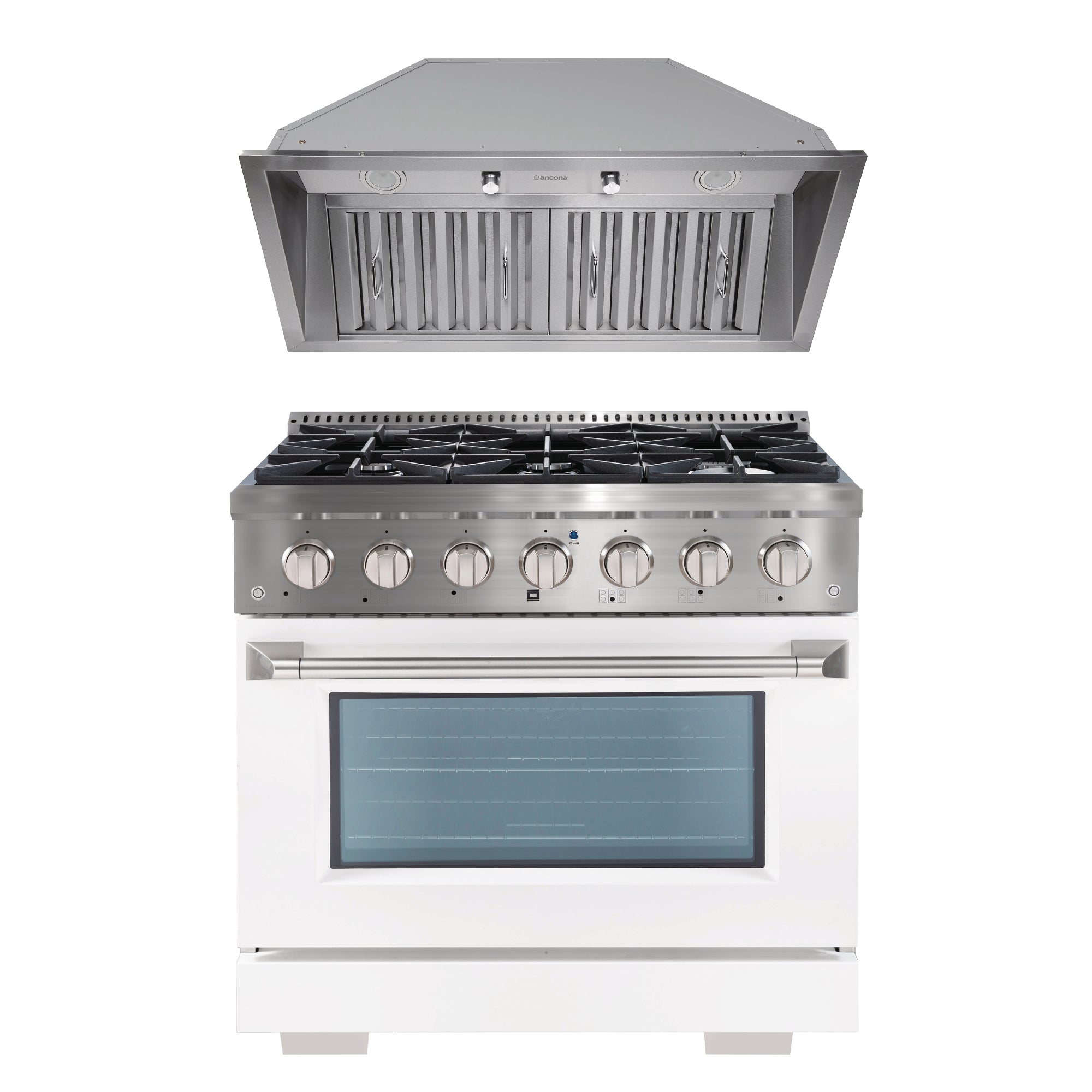 Ancona ensemble électroménagers de cuisine 2 pièces avec cuisinière au gaz 36 po avec four à convection et hotte de cuisine intégrée de 600 pi3/min