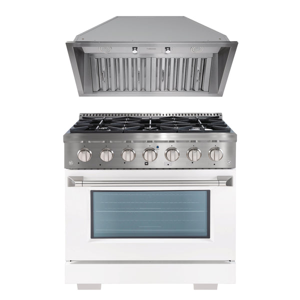 Ancona ensemble électroménagers de cuisine 2 pièces avec cuisinière au gaz 36 po avec four à convection et hotte de cuisine intégrée de 600 pi3/min