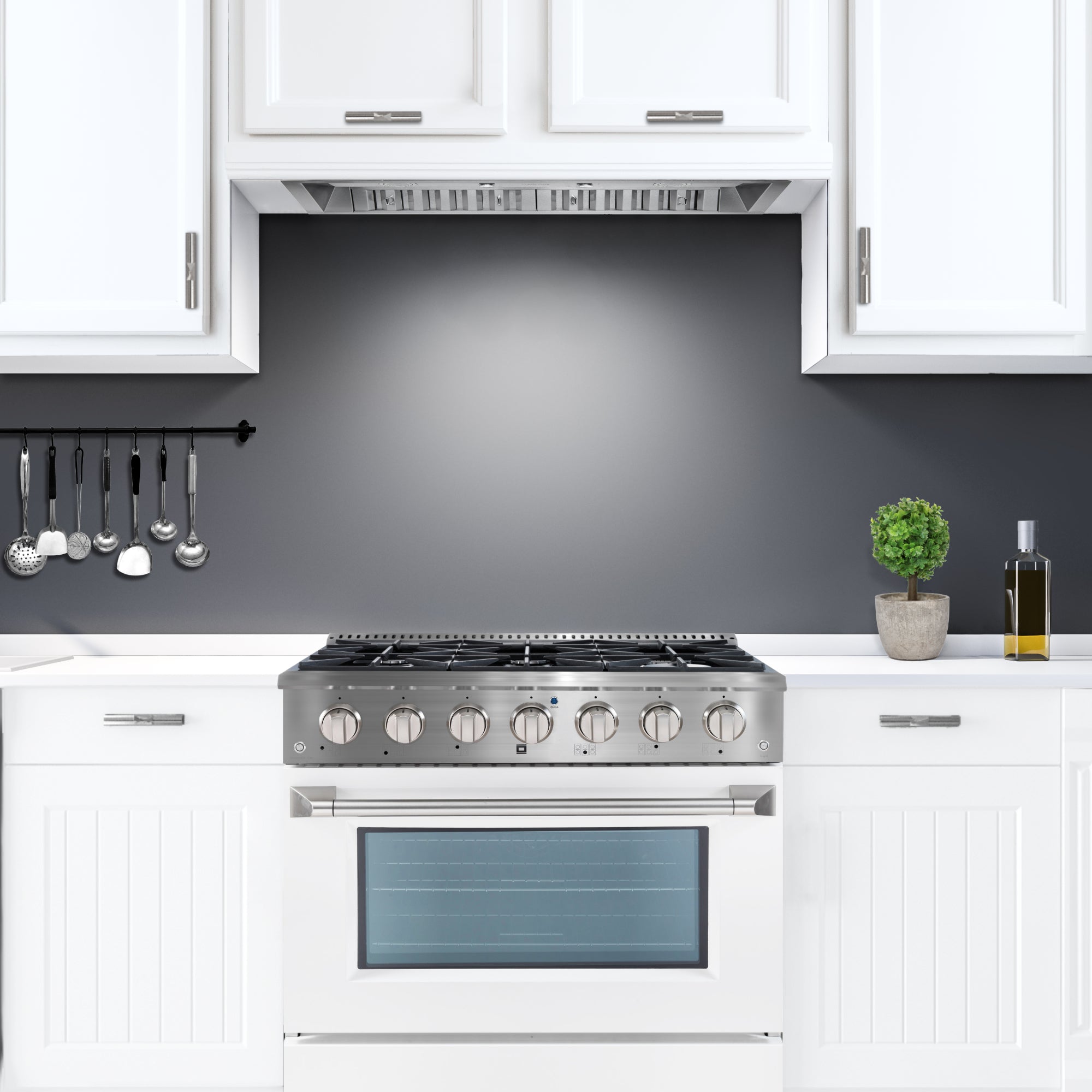 Ancona ensemble électroménagers de cuisine 2 pièces avec cuisinière au gaz 36 po avec four à convection et hotte de cuisine intégrée de 600 pi3/min