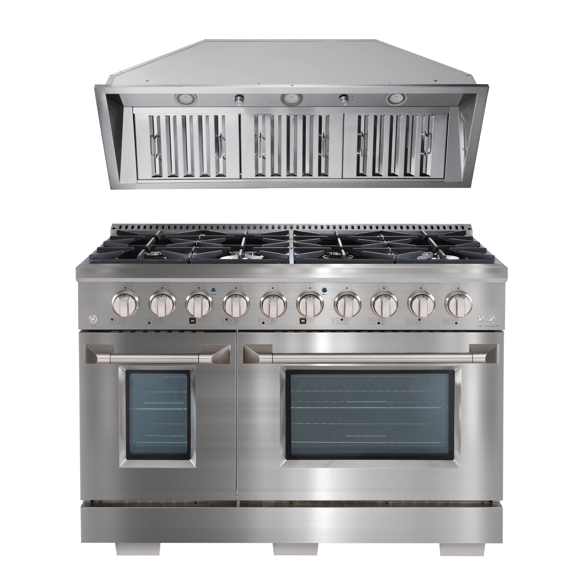 Ancona ensemble électroménagers de cuisine 2 pièces avec cuisinière au gaz 48 po avec four à convection et hotte de cuisine intégrée de 600 pi3/min