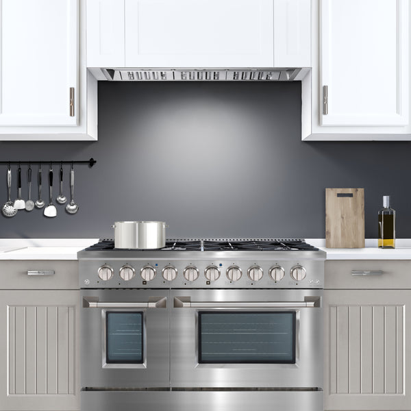 Ancona ensemble électroménagers de cuisine 2 pièces avec cuisinière au gaz 48 po avec four à convection et hotte de cuisine intégrée de 600 pi3/min