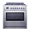Cuisinière à gaz de 36 po 3,8 pi. cu. d’Ancona en acier inoxydable avec 5 brûleurs et four à convection