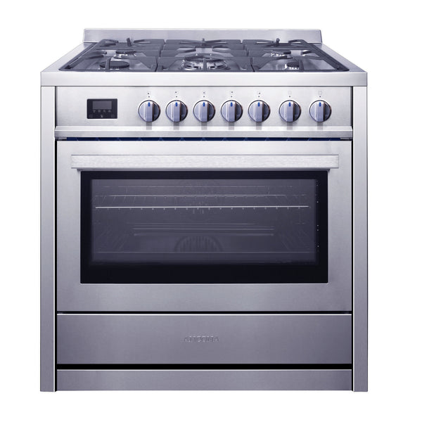 Cuisinière à gaz de 36 po 3,8 pi. cu. d’Ancona en acier inoxydable avec 5 brûleurs et four à convection