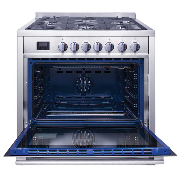 Cuisinière à gaz de 36 po 3,8 pi. cu. d’Ancona en acier inoxydable avec 5 brûleurs et four à convection
