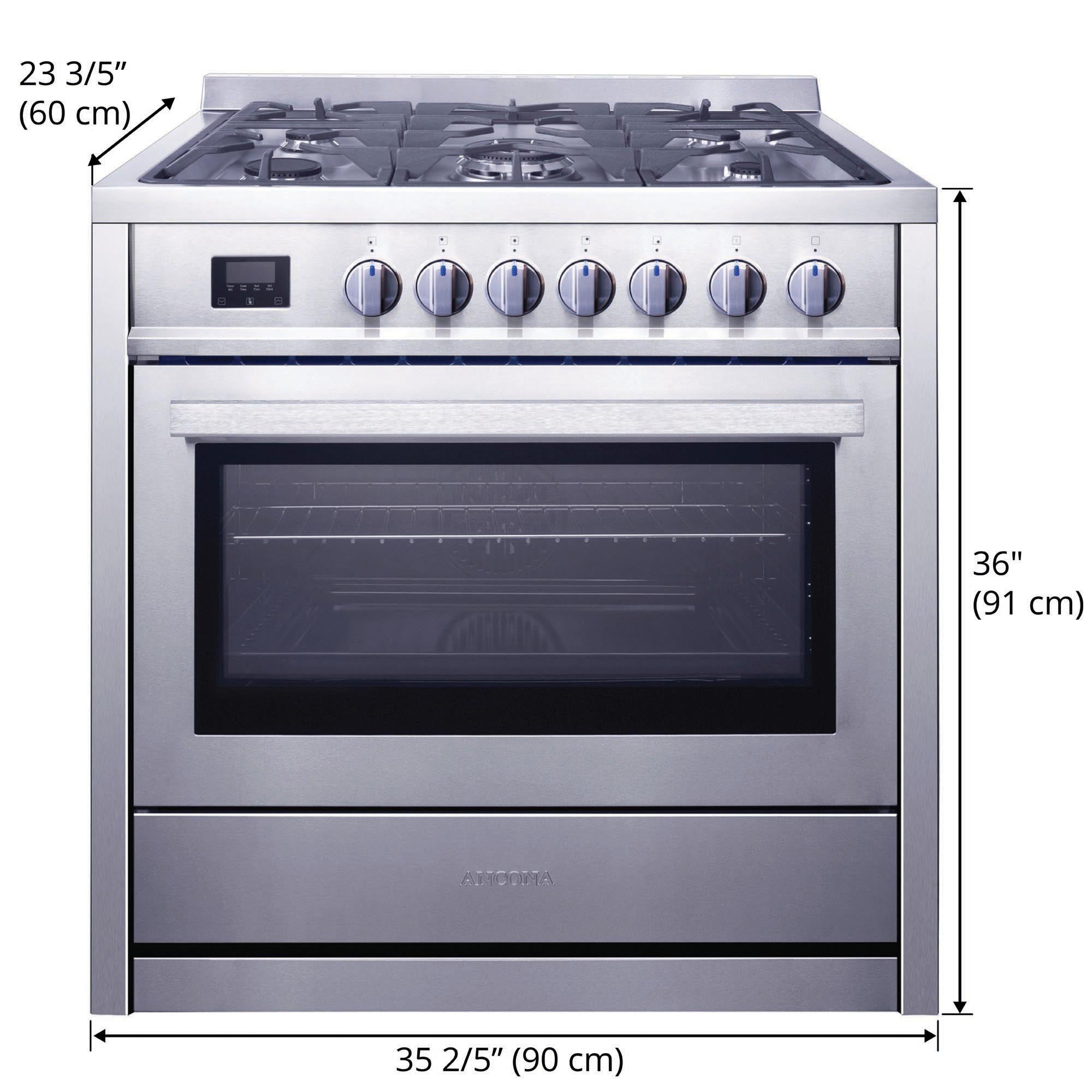 Cuisinière à gaz de 36 po 3,8 pi. cu. d’Ancona en acier inoxydable avec 5 brûleurs et four à convection