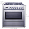 Cuisinière à gaz de 36 po 3,8 pi. cu. d’Ancona en acier inoxydable avec 5 brûleurs et four à convection
