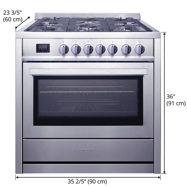 Cuisinière à gaz de 36 po 3,8 pi. cu. d’Ancona en acier inoxydable avec 5 brûleurs et four à convection