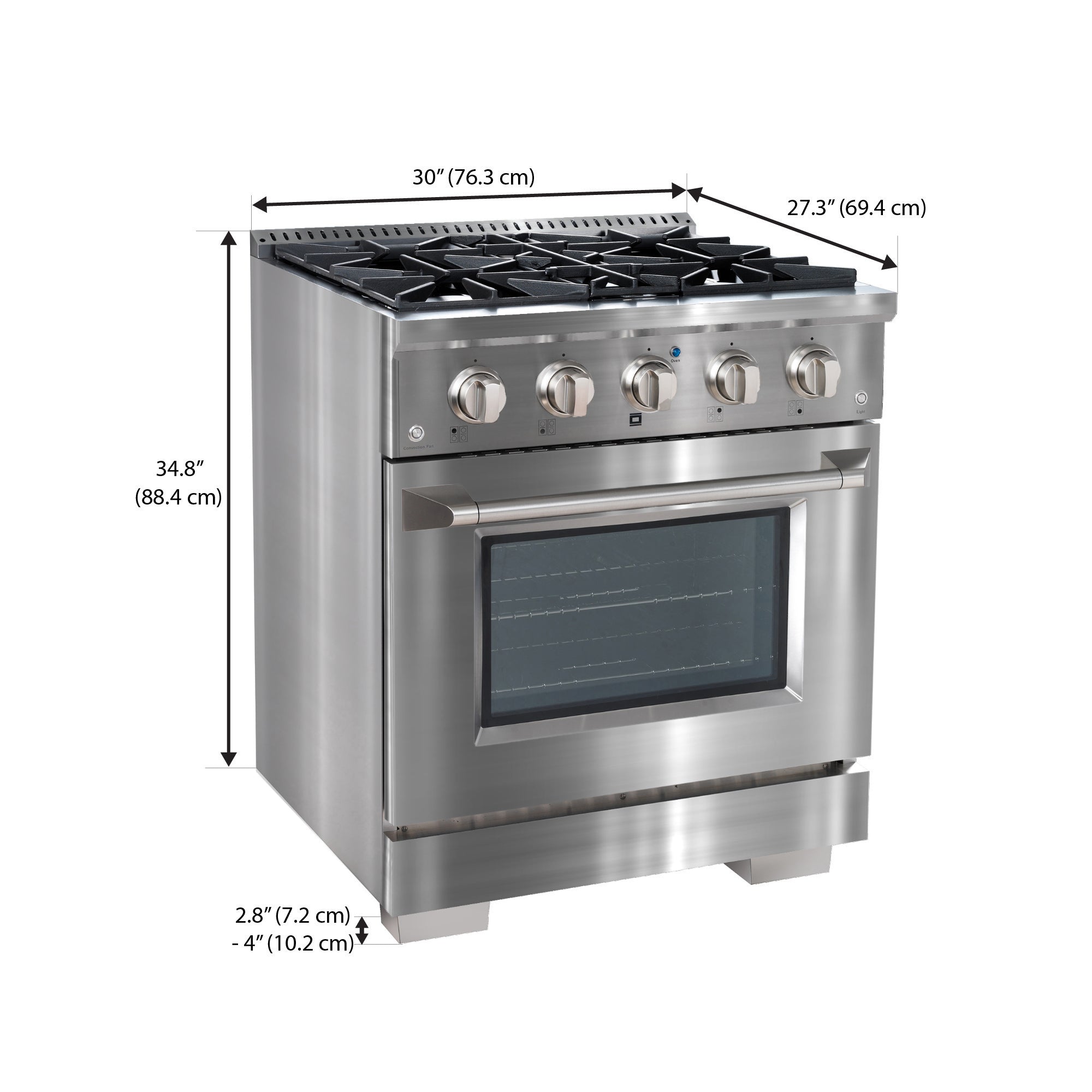 Ancona 2-piece Kitchen Appliance Package with 30” 4-Burner Dual Fuel Range with Convection and 600 CFM Built-In Range Hood