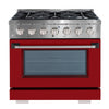 Ancona 36” 5.2 cu. ft. Gas Range with 6 Burners and Convection Oven in Stainless Steel with Red Door
