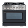 Ancona cuisinière à gaz de 36” 5,2 pi. cu avec 6 brûleurs et four électrique à convection en acier inoxydable avec porte noire