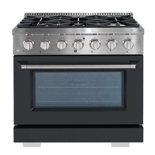 Ancona cuisinière à gaz de 36” 5,2 pi. cu avec 6 brûleurs et four électrique à convection en acier inoxydable avec porte noire