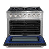 Ancona cuisinière à gaz de 36” 5,2 pi. cu avec 6 brûleurs et four électrique à convection en acier inoxydable avec porte noire