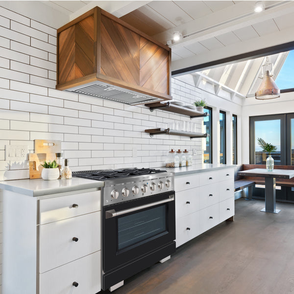 Ancona cuisinière à gaz de 36” 5,2 pi. cu avec 6 brûleurs et four électrique à convection en acier inoxydable avec porte noire