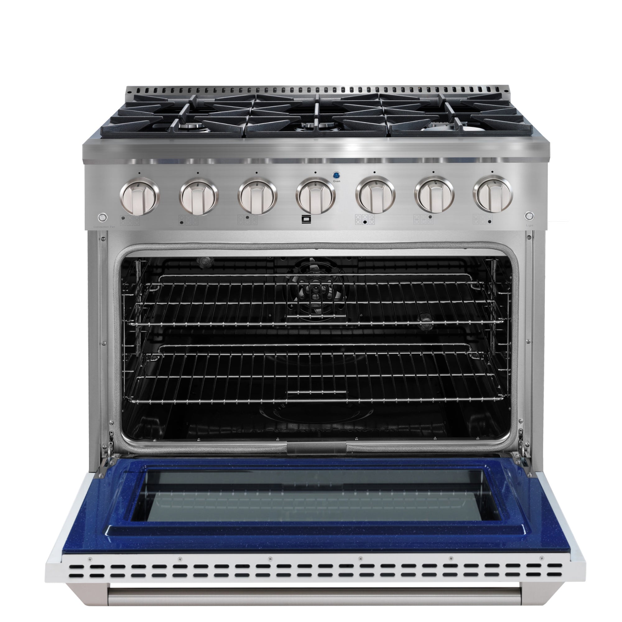 Ancona cuisinière à gaz de 36” 5,2 pi. cu avec 6 brûleurs et four électrique à convection en acier inoxydable avec blanche