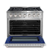 Ancona cuisinière à gaz de 36” 5,2 pi. cu avec 6 brûleurs et four électrique à convection en acier inoxydable avec blanche