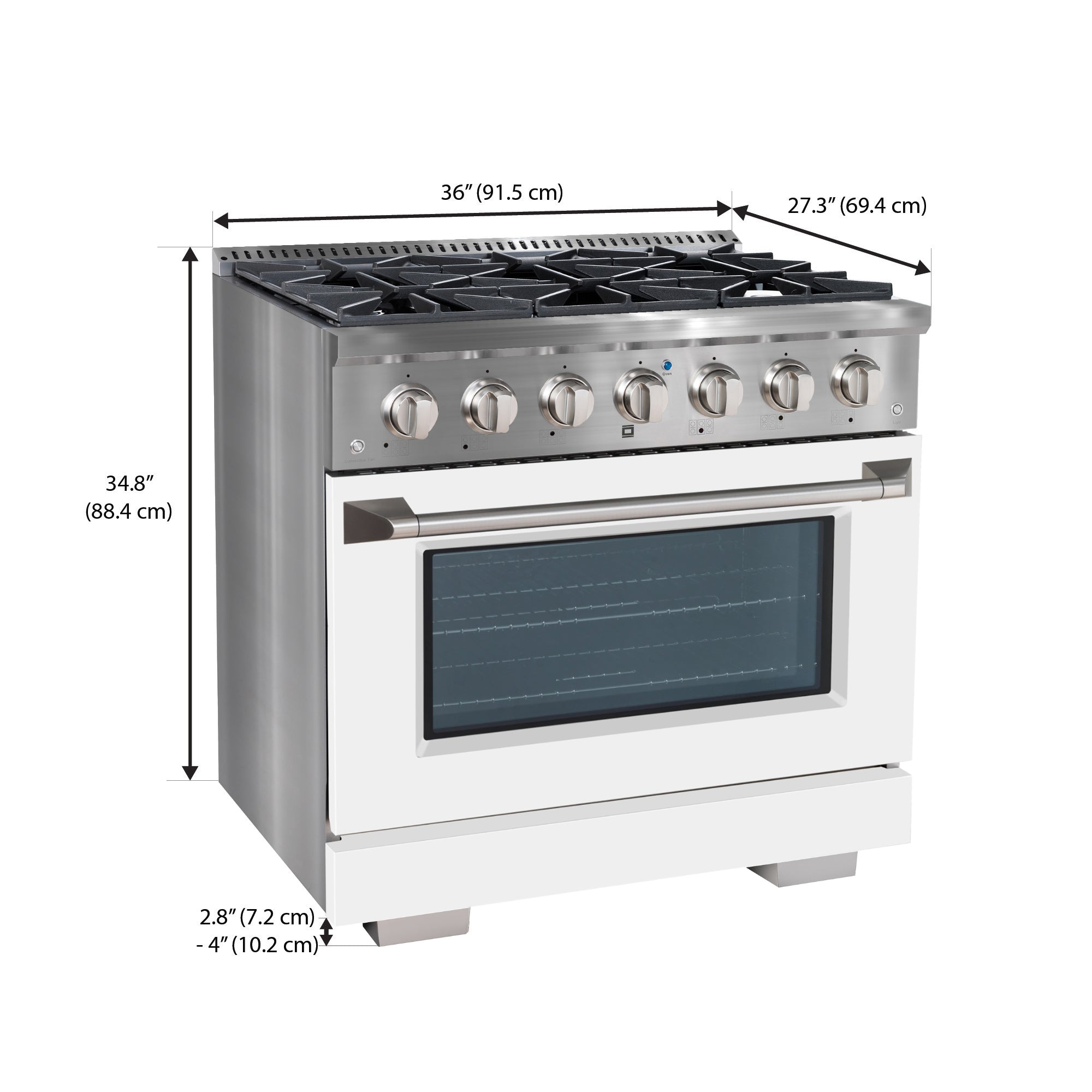 Ancona 36” 5.2 cu. ft. Dual Fuel Range with 6 Burners and Convection Oven in Stainless Steel with White Door