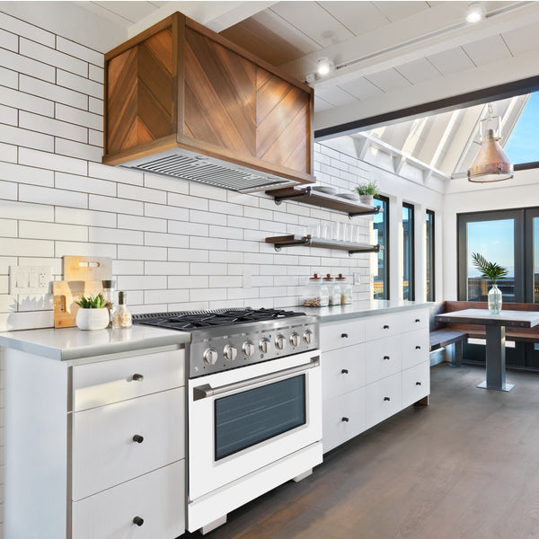 Ancona cuisinière à gaz de 36” 5,2 pi. cu avec 6 brûleurs et four électrique à convection en acier inoxydable avec blanche