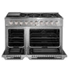 Ancona cuisinière à gaz de 48” 6,7 pi. cu avec 8 brûleurs et four électrique à convection double en acier inoxydable