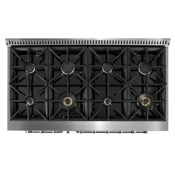 Ancona cuisinière à gaz de 48” 6,7 pi. cu avec 8 brûleurs et four électrique à convection double en acier inoxydable