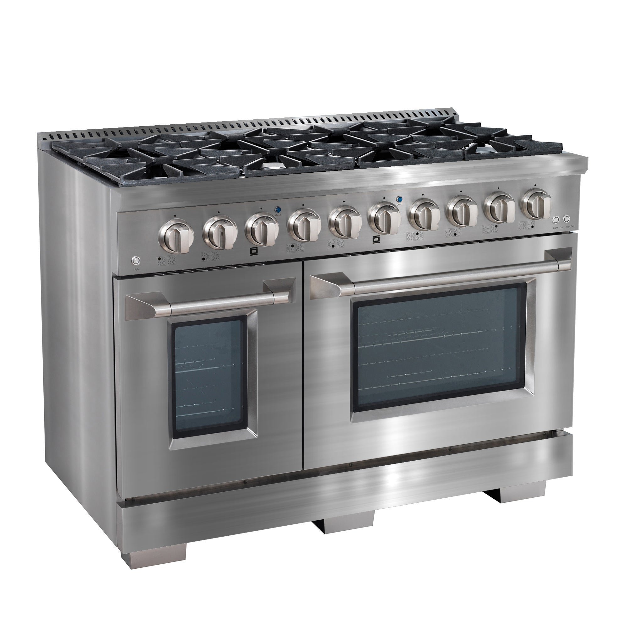 Ancona cuisinière à gaz de 48” 6,7 pi. cu avec 8 brûleurs et four électrique à convection double en acier inoxydable