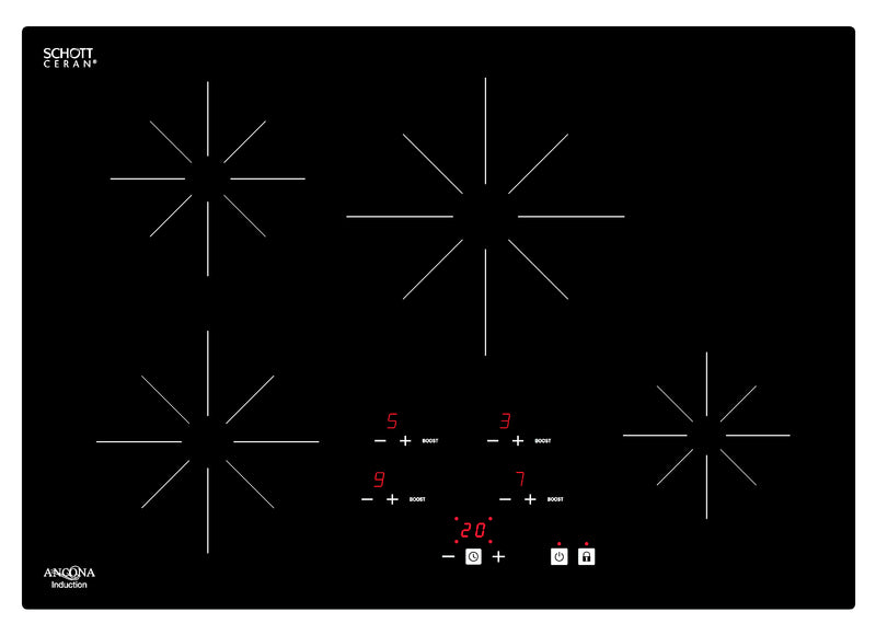 Chef 30 in. Glass-Ceramic Induction Cooktop in Black with 4 Elements Featuring Individual Boost Function