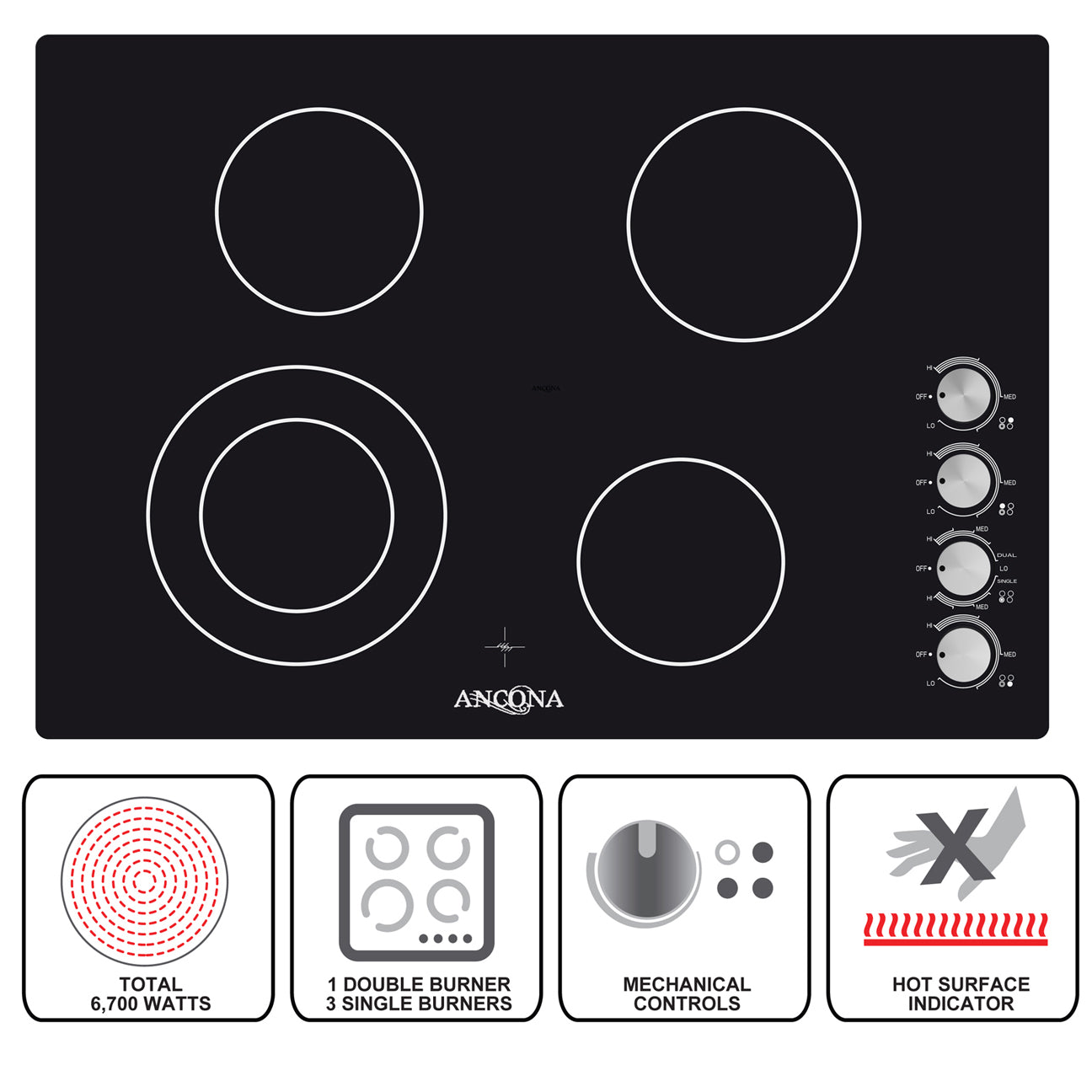 Elite 30 in. 4-Burner Radiant Ceramic Cooktop with Knob Controls