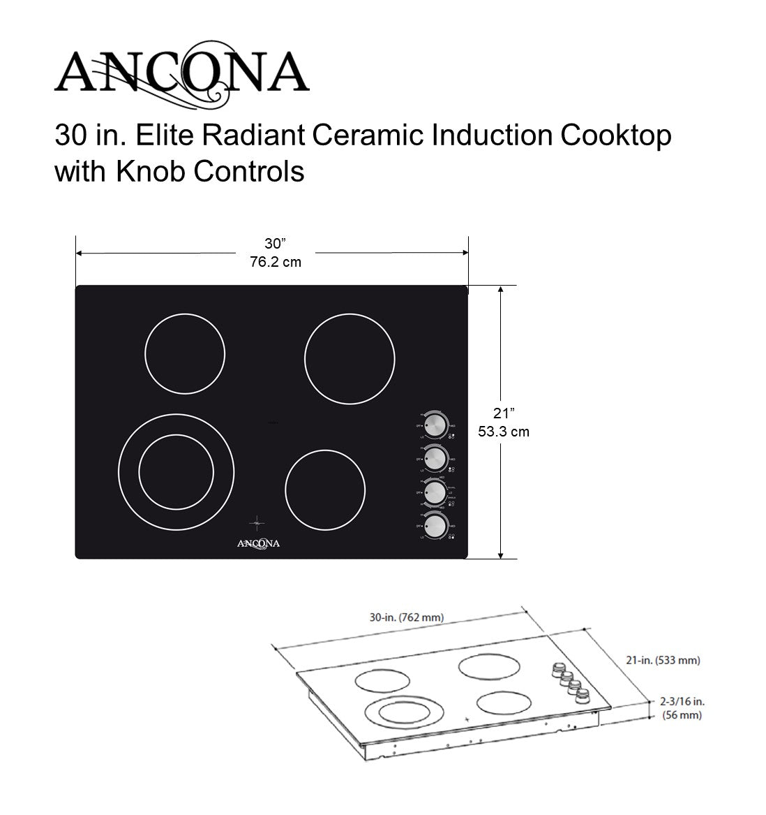 Elite 30 in. 4-Burner Radiant Ceramic Cooktop with Knob Controls