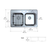 Capri Series Drop-in Stainless Steel 32 in. 3-Hole 50/50 Double Bowl Kitchen Sink with Grid and Strainers