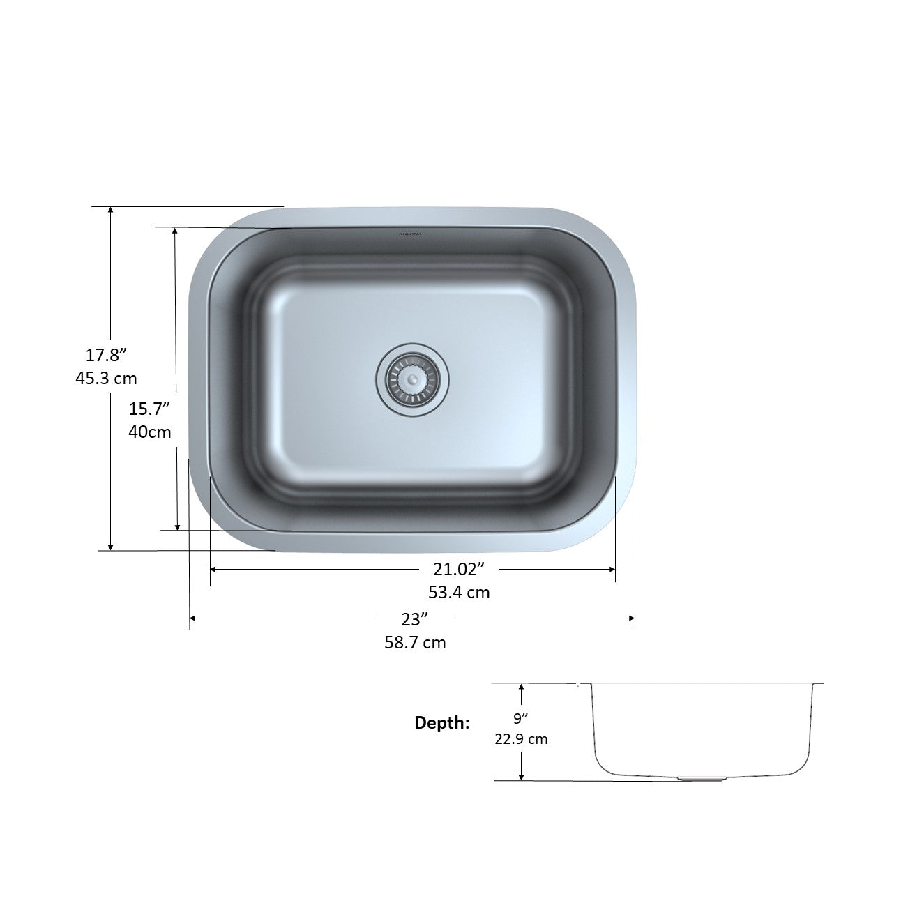 Capri Series Undermount Stainless Steel 23 in. Single Bowl Kitchen Sink in Satin Finish with Strainer
