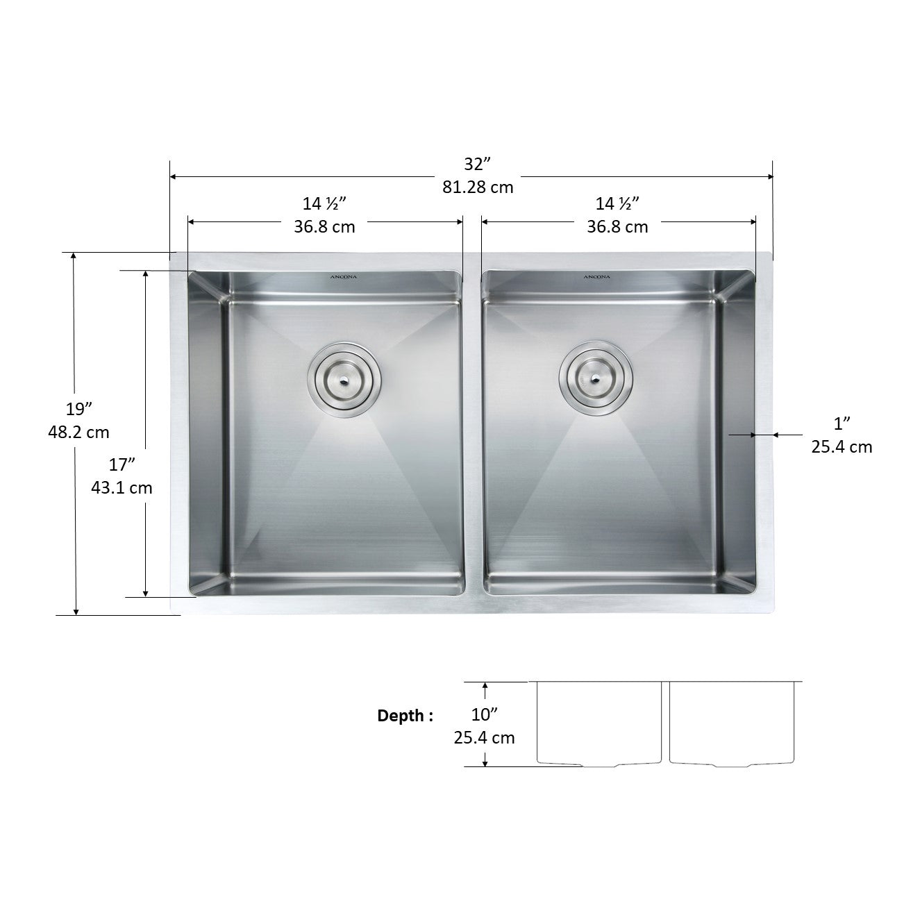 Évier double Encastré Série Prestige 32 po