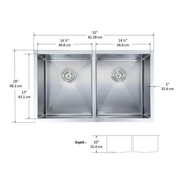 Évier double Encastré Série Prestige 32 po