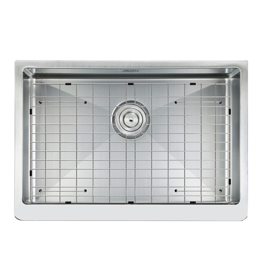 Prestige Series Undermount Farmhouse Apron Front Stainless Steel 30 in. Single Bowl Handmade Sink with Grid and Strainer