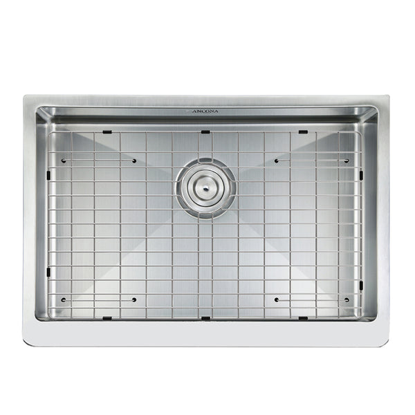 Prestige Series Undermount Farmhouse Apron Front Stainless Steel 30 in. Single Bowl Handmade Sink with Grid and Strainer