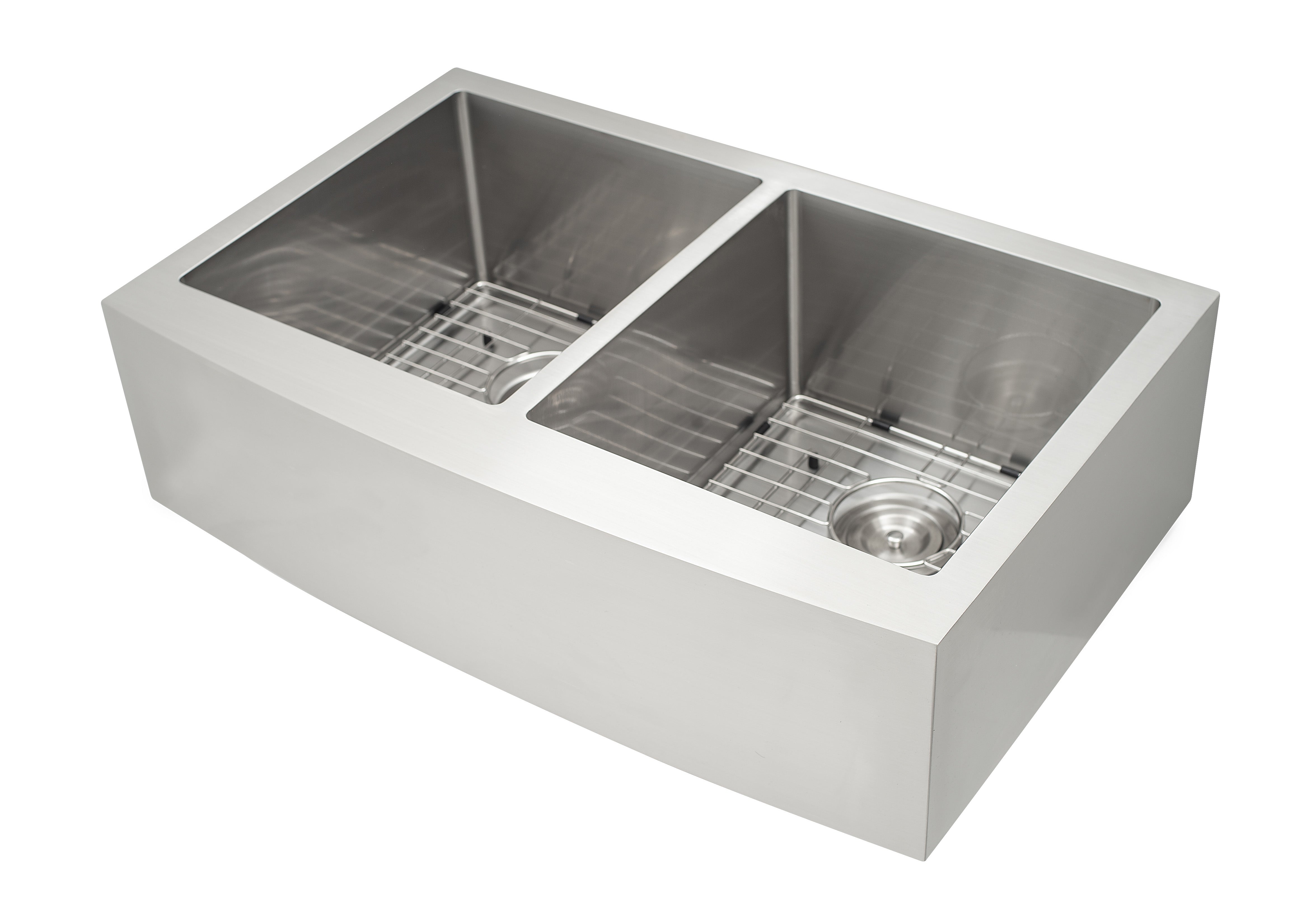 Prestige Series Farmhouse Apron Undermount Stainless Steel 33 in. 50/50 Double Bowl Handmade Sink with Grid and Strainer