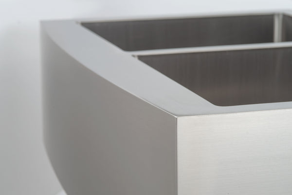 Prestige Series Farmhouse Apron Undermount Stainless Steel 33 in. 50/50 Double Bowl Handmade Sink with Grid and Strainer