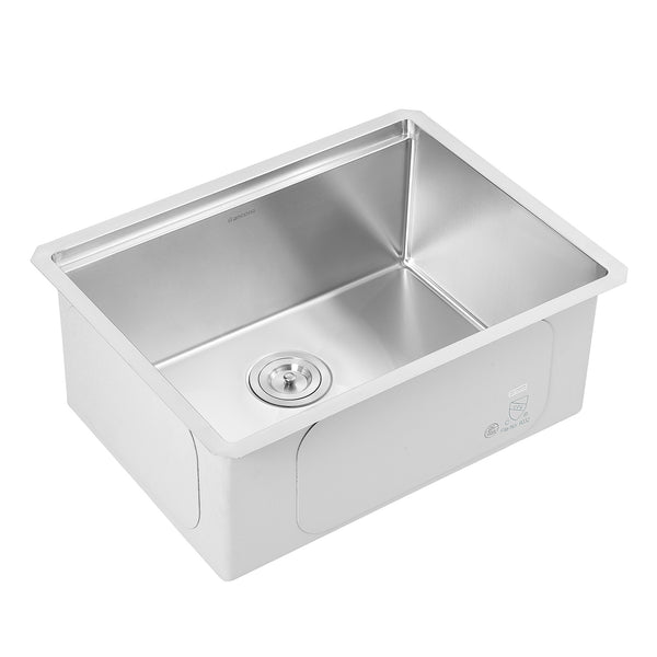 Ancona 25" Handmade Undermount Single Bowl Workstation Kitchen Sink with Accessories in Satin Stainless Steel
