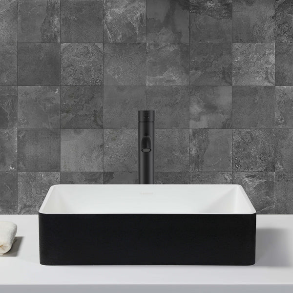 Ancona Holbrook Bathroom Vessel Sink in Black and White with Argenta Vessel Bathroom Faucet in Matte Black