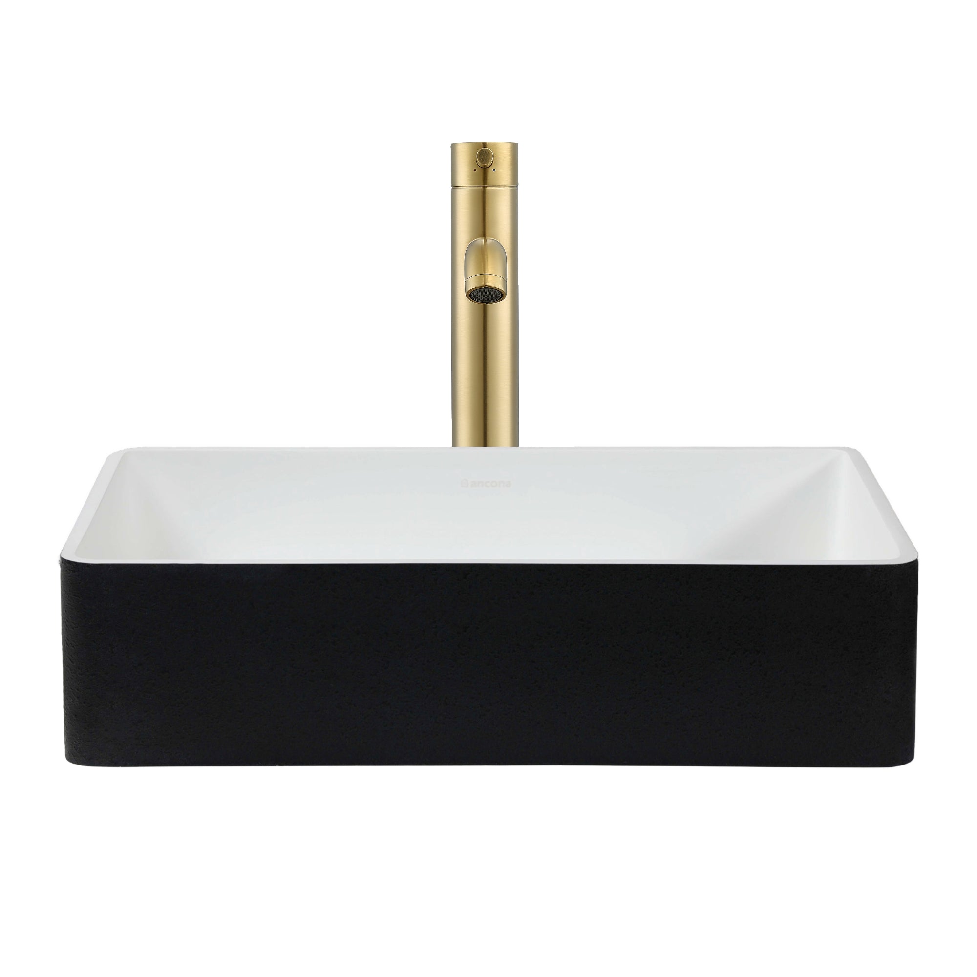 Ancona vasque de salle de bain Holbrook en noir et blanc avec robinet monotrou Argenta pour vasque en champagne doré brossé