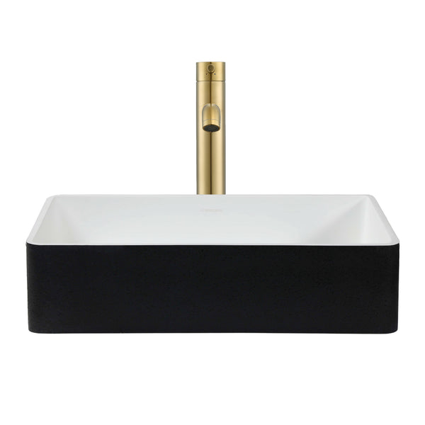 Ancona vasque de salle de bain Holbrook en noir et blanc avec robinet monotrou Argenta pour vasque en champagne doré brossé