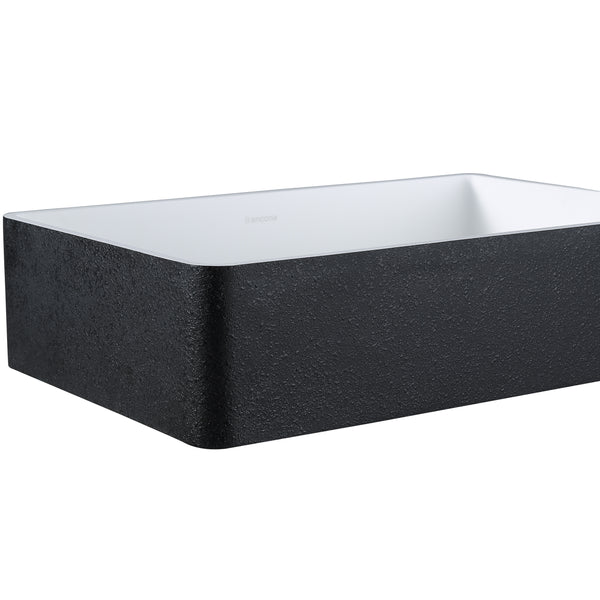 Ancona vasque de salle de bain Holbrook en noir et blanc avec robinet monotrou Argenta pour vasque en champagne doré brossé