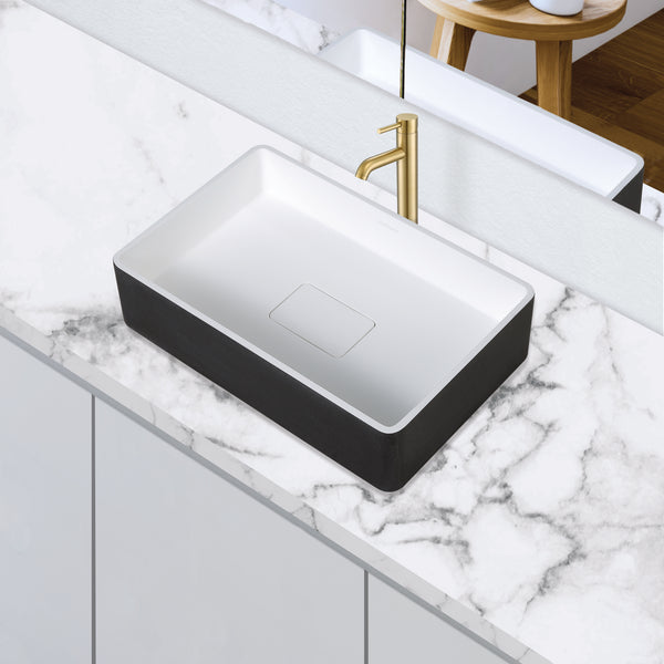 Ancona vasque de salle de bain Holbrook en noir et blanc avec robinet monotrou Argenta pour vasque en champagne doré brossé
