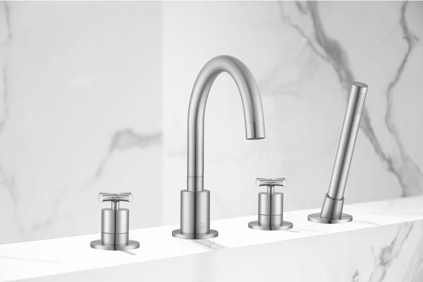 Robinet à deux poignées pour baignoire romaine de la gamme Ava - fini nickel brossé