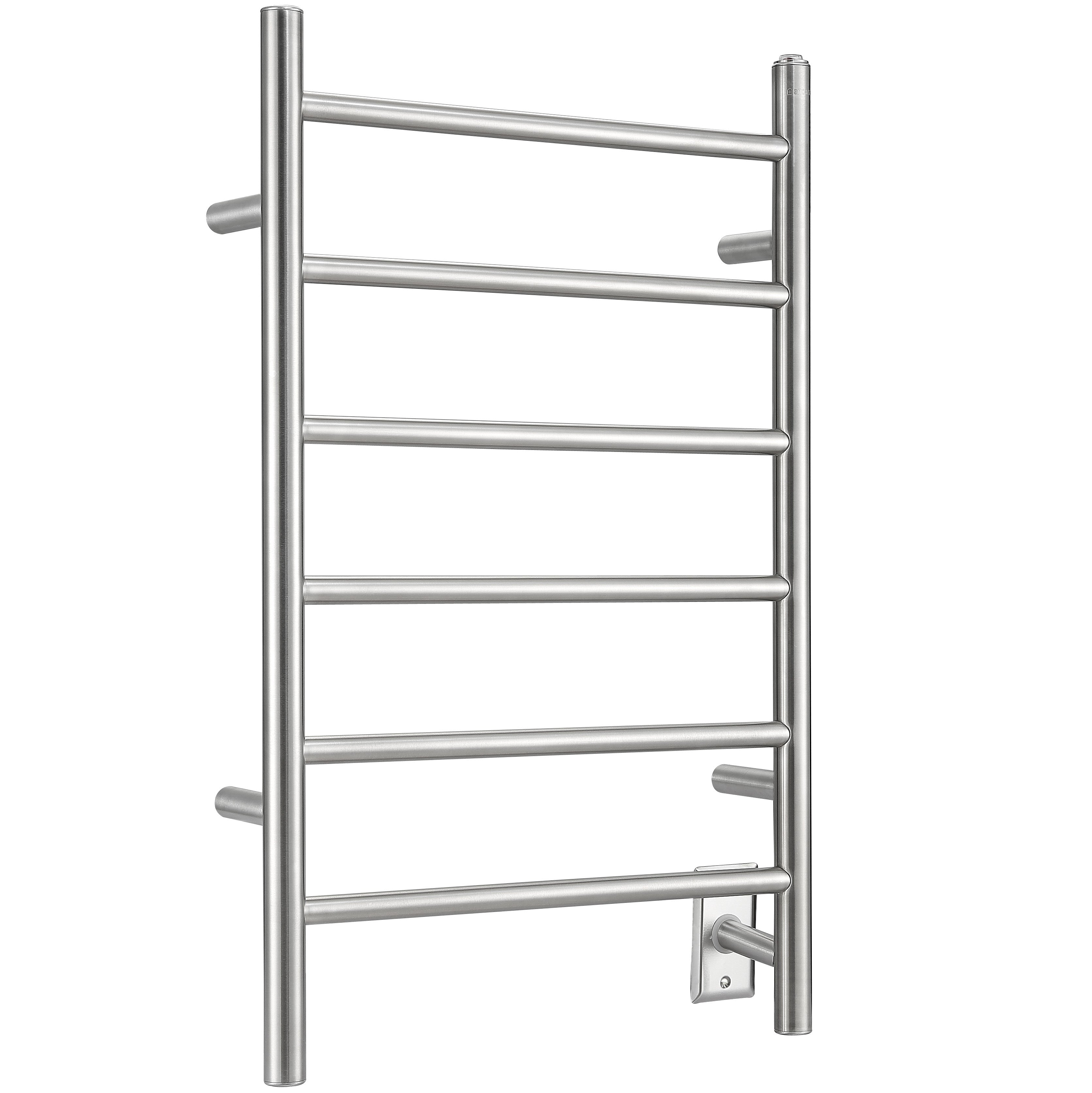 Porte-serviettes chauffant électrique (câblé et sur prise) Comfort Dual à six barres en acier inoxydable poli